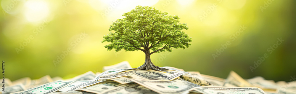 Canvas Prints A tree is growing on top of a pile of money