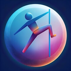 A vibrant and modern 3D icon depicting a pole vaulter in mid air. ready to soar over an obstacle.