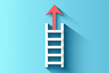 A ladder with a red arrow pointing up