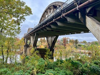 Fototapeta premium Bridge over the river in the fall. 