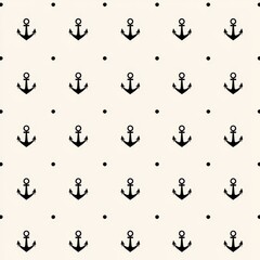 Naklejka premium A seamless geometric pattern with anchors and polka dots atop a nautical background