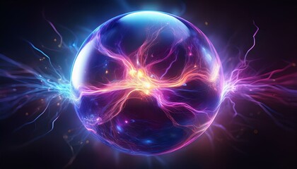 A mesmerizing plasma ball with vibrant blue and pink electric discharges. The sphere is filled with intricate patterns of energy. A striking visual metaphor for power and energy.