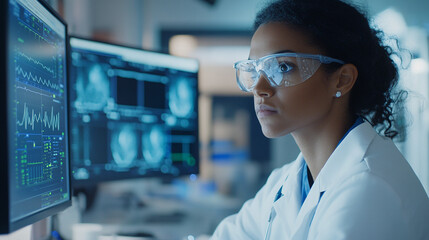 Doctor use computer AI technology support in reducing medical errors, providing alerts, and reminders for critical patient care tasks, ensuring high safety standards.