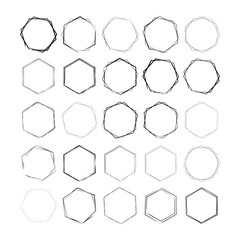 Hexagon grunge texture element frame border shape icon for decorative vintage doodle for design in vector illustration
