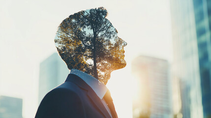 Double exposure Businessman invests in employee development to boost productivity.