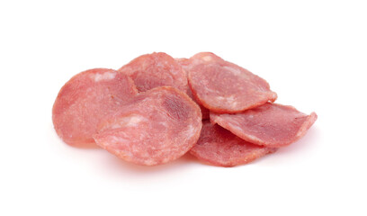 Meat chips isolated on white.