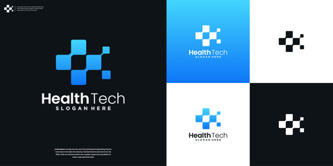 Digital technology medical health care logo design vector symbol icon illustration