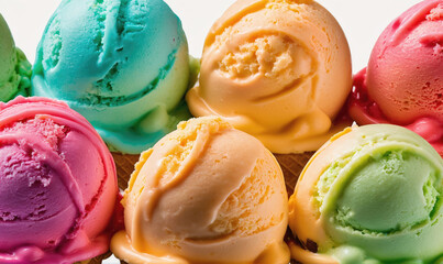 A close-up of colorful ice cream scoops, perfect for a hot summer day