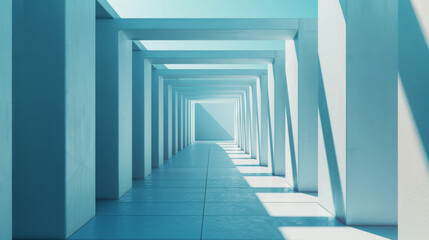Obraz premium Blue Geometric Corridor, Generative AI Illustration