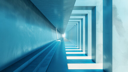 Obraz premium Blue Geometric Corridor, Generative AI Illustration