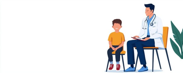 Medical professional performing a check-up on a child, creating a friendly and comforting environment, doctor with child patient, pediatric healthcare