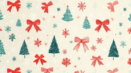A crisp, clean Christmas wrapping paper design in light, fresh colors with small