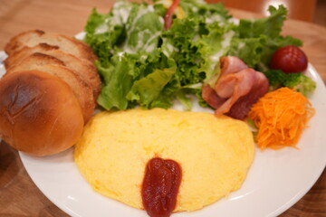 Morning Breakfast, Plain Egg Omelet - モーニング セット 朝食 オムレツ