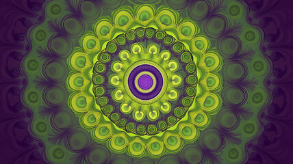 Abstract green and purple pattern with circular design