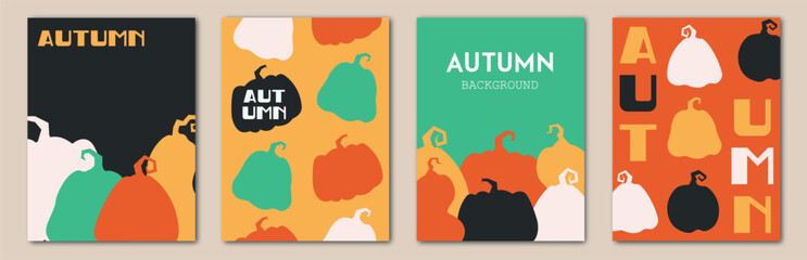 et of autumn flat poster backgrounds with pumpkins. Autumn harvest . For SALE banner, wedding invitation card, posters, cover design templates, social media stories wallpapers