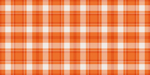 Hunter texture plaid check, scrapbook pattern background tartan. Halftone seamless textile fabric vector in orange and white colors.