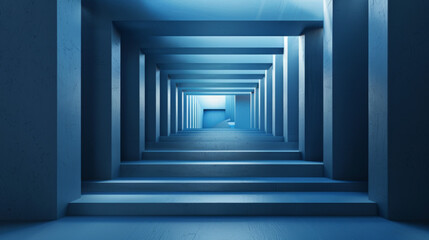 Fototapeta premium Blue Geometric Corridor, Generative AI Illustration