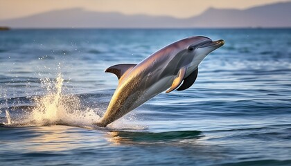 A playful dolphin leaps through the water, showcasing its sleek, gray body and white underbelly.