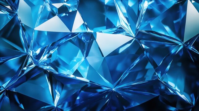 Shimmering blue diamond texture close-up. The realistic facets reflect light beautifully, showing the depth and clarity of the gemstone.