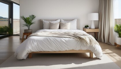 A pristine white bed with a headboard and a duvet, inviting and peaceful.