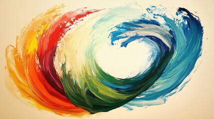 Swirling brush strokes in vibrant colors against a neutral backdrop. The energetic composition adds movement and artistic flair.