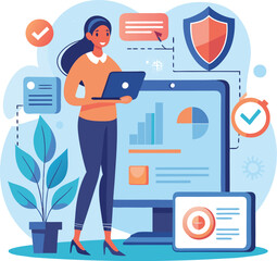 Data protection. Data security and privacy and internet security, flat vector modern illustration