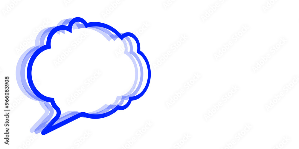 Aufkleber Blue speech bubble outline with multiple shadows, isolated on a white background. Concept of communication or dialogue. 3D Rendering