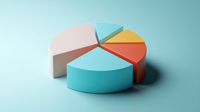 A 3D pie chart with bright segments, floating against a plain background. The chart displays data with clean lines and clear labels