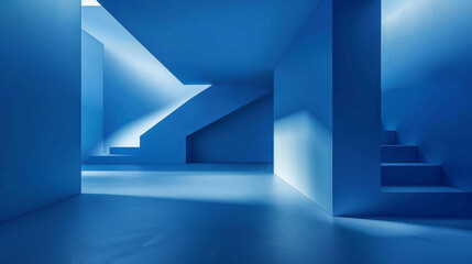 Blue Geometric Corridor, Generative AI Illustration