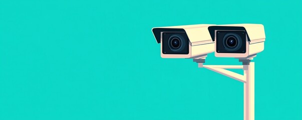 Fototapeta premium Surveillance system tracking movement, providing realtime observation, flat design illustration