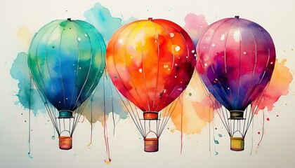 Watercolor illustration of three colorful balloons.