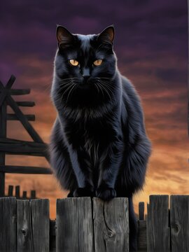 Black cat on the fench