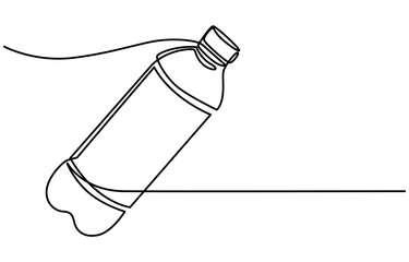 One line drawing of a vector plastic water bottles, Bottle of Water sketch. Continuous one simple line drawing. Plastic waste, Fresh Soda or Drink Water, Bottle for liquid. Vector, Continuous Line