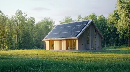 Obraz premium Modern House with Solar Panels on the Roof - AI generated illustration