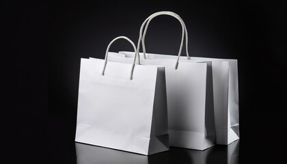 White paper bag with handles, isolated on black background.