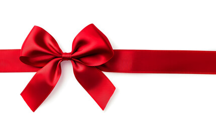 Realistic decorative red bow with horizontal red ribbons isolated on white. Element for decoration gifts	