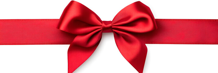Realistic decorative red bow with horizontal red ribbons isolated on white. Element for decoration gifts	