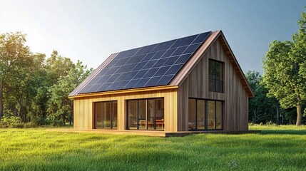 Modern House with Solar Panels on the Roof - AI generated illustration