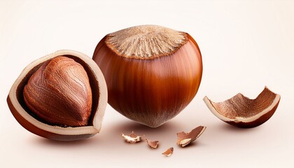 Whole hazelnut with shell pieces.