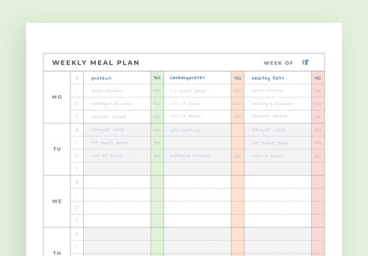 Weekly Meal Planner Layout For Tracking Macro Nutritions