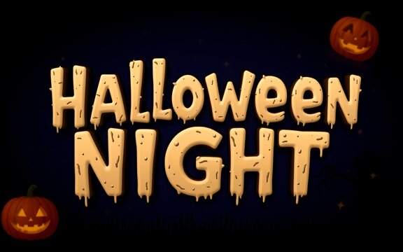 Orange pumpkins and dripping gold text announce a spooky Halloween night. 
