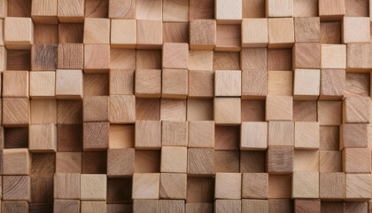 Texture of many wooden cubes. Natural material for backdrop.