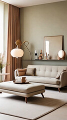 Fototapeta premium living room interior in taupe color with picture. Ai generated