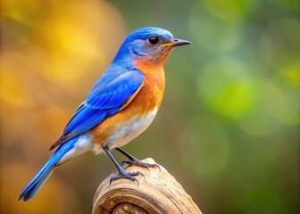 Fototapeta premium Royalty-Free Stock Photo Of A Vibrant Bluebird Perched On A Wooden Branch With A Blurred Background
