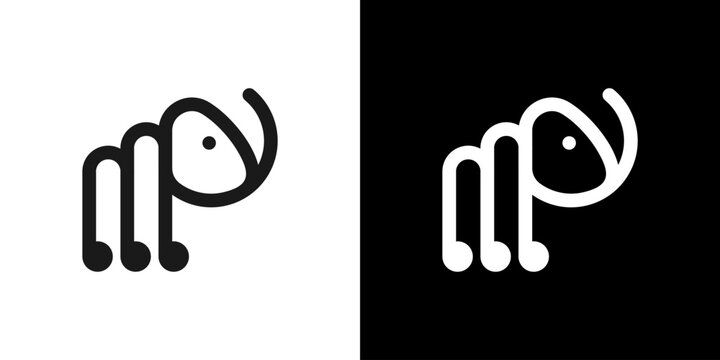 Vector design of elephant logo with the letter M with musical elements.