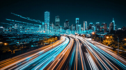 Fototapeta premium Smart City Digital Transformation concept: Network Connection, Smart Buildings, and IoT Integration with 5G