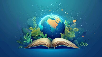 International Day of Education concept Illustration.globe shape book. Reading imagination concept for education holiday.