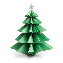 Fototapeta premium Origami paper Christmas green tree isolated on white background 