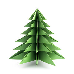 Fototapeta premium Origami paper Christmas green tree isolated on white background 