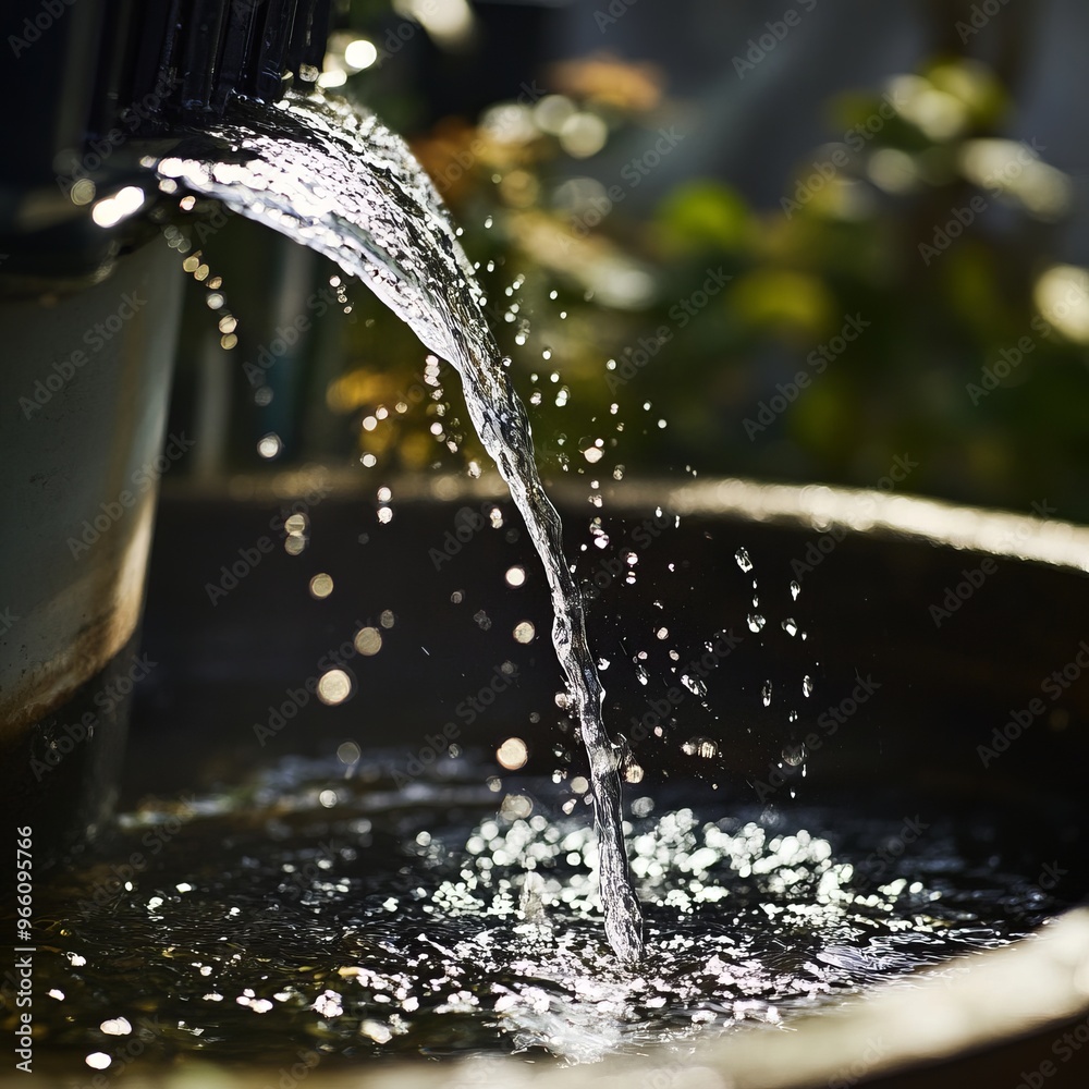 Poster Water flowing into a pond with a soft background.